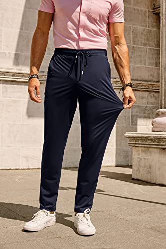Pj Paul Jones Mens Flex Flat Front Straight Fit Dress Pants 4-Way Stretch Golf Pant Elastic Waist Casual Pants With Zipper Navy Blue Xl #TOP2