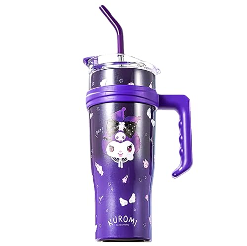 Image of Kuromi Stainless Steel Insulated Tumbler with Lid, Straw & Handle 1200ml - XL Size, Purple