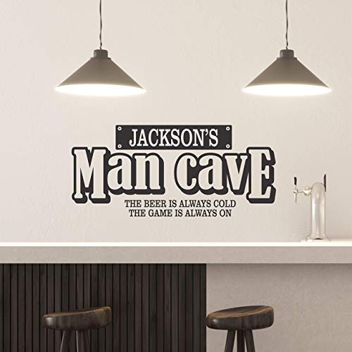 Custom Name Man Cave Wall Decal - Personalized Name Man Cave Vinyl Wall Decal Sticker Art - Guy's Cave Decal - Basement Decal - Gift for Dad - Bar Rec Room Pub Decal