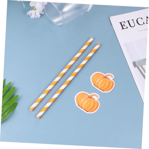 40 pitillos de papel naranjas con diseño de calabaza miniatura 7