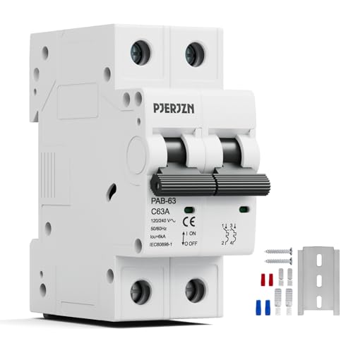 Pjerjzn Miniature Circuit Breaker 120/240VAC 10A Double Pole Circuit Breaker DIN Rail Mount, Thermal Magnetic AC Disconnect Switch for House, Electrical Systems, Emergency Generators(10 Amp)