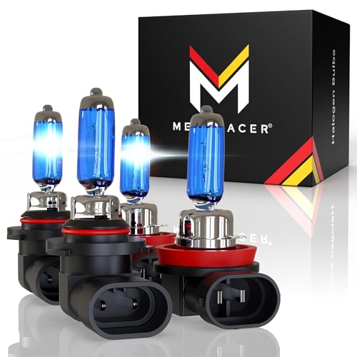 Mega Racer Halogen H11 9005 Headlight Bulbs | High & Low Beam Headlight Bulb | H11 Bulb 9005 Bulbs | 55W 65W | H11 HB3 | Head Light Bulbs for my Car Headlights Bulbs | 5000K White (4 Pack)