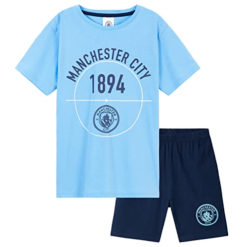 MANCHESTER CITY F.C. Boys Short Pyjama Set Breathable Lounge Wear Man City Gifts (Blue/Navy 5-6 Years)