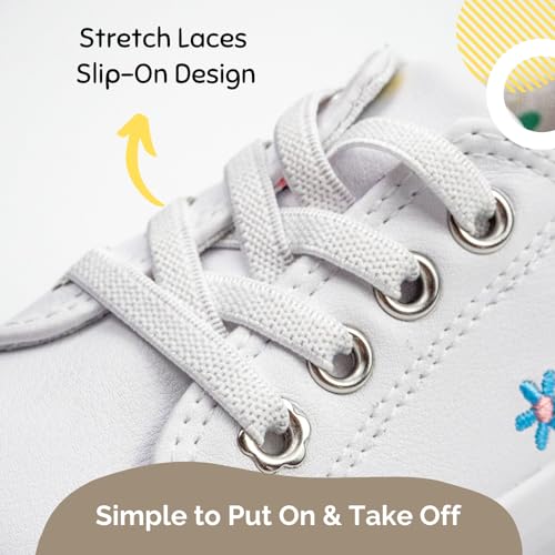waddle wonder Toddler Sneakers for Boys and Girls, Low Top Lightweight Slip on Flower Embroidery Classic Loafer Flat Shoes with Elastic Lace4