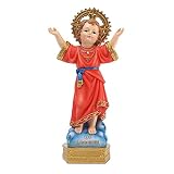 Morain Estatua religiosa del Santo Niño hecha a mano en la base, figura de resina de colores brillantes, detalles delicados, estatua infantil de 8 pulgadas