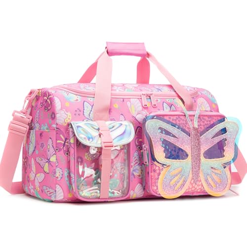 Bolsa de viagem infantil Butterfly para meninas, balé, dança, bolsa de viagem para meninas, ginástica, esportes para crianças, com compartimento para sapatos