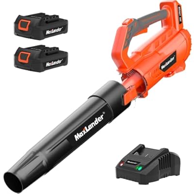 MAXLANDER Leaf Blower Cordless - 20V Electric Cordless Leaf Blower with 2 Batteries and Charger, 2.0Ah Battery Powered Leaf Blowers with 2 Speed Mode for Lawn Care, Blowing Leaves