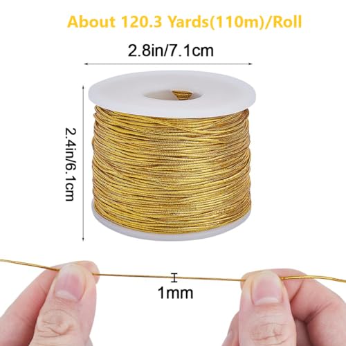 GORGECRAFT 120M Gold Metallic Elastic Cord Stretchy Bracelet Hair String Ribbon Tinsel Braiding Rope Jewelry Thread for Crystal Braided Jewelry Bead Necklaces Decorative Hanging Gift Wrapping - Image 2