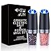 Electric Gravity Salt and Pepper Grinder Set with Adjustable Coarseness Automatic Pepper and Salt Mill Battery Powered with Blue LED Light,One Hand Operated,Brushed Stainless Steel by CHEW FUN
