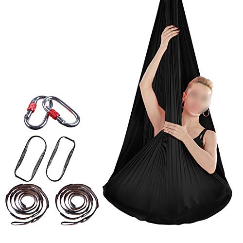 Fusanadarn Stretch Air Yoga Hammock Indoor Silk Anti-gravity Yoga Free Knotted With Buckle and Rope (Color : Black)