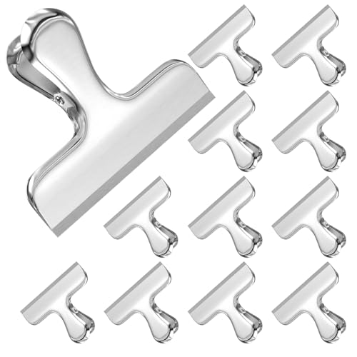 Cigrubo Lot de 12 Pince Métallique Argenté, Pinces à Limes en Métal, Fermeture Sachet Alimentaire, Bureau Binder Clips en acier inoxydable, pour Emballages Alimentaires, Papier, Cuisine