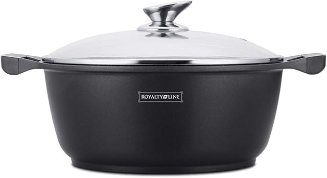 Royalty Line RL-BS26M, Marble Coating Non-Stick Cooking Pot with Glass Lid, 4.8L, 26 cm, Black