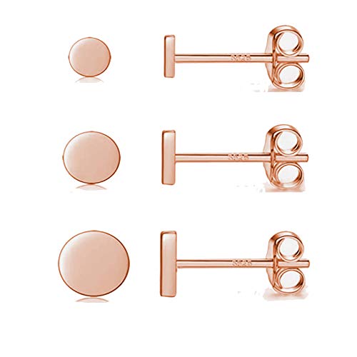 Damen Ohrstecker Silber 925, 3 Paar Klein Stering Silber Ohrstecker Ohrringe Set Reines Silber Piercing Ohr Tragus Lippen Schmuck für Damen Herren Geschenke mit Geschenkbox 2mm/3mm/4mm Rosegold Cover