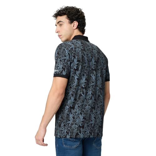 Image of Pepe Jeans Black Printed Men Short Sleeve Polo T-Shirt