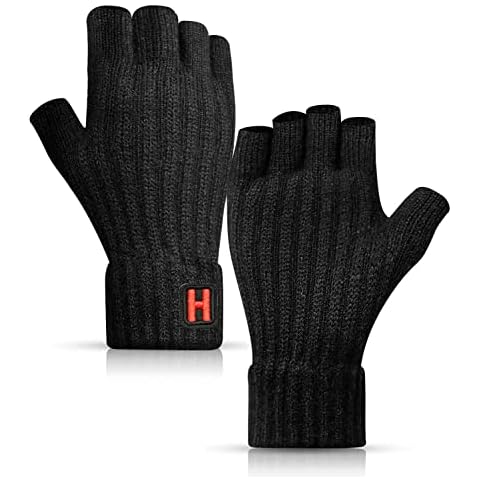 KEECOW Mens Womens Winter Warm Fleece Fingerless Gloves,Knited Half Finger Touch Screen Gloves with Soft Lining for Skiing,Running,Hiking,Driving(Black) Cover