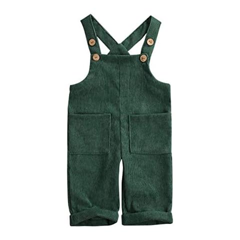 Baby Boy Girl Velvet Overalls Solid Suspender Bib Pants One-Piece Strap Jumpsuit Pocket Fall Winter Outfit (Green overall , 6-12 Months ) Cover
