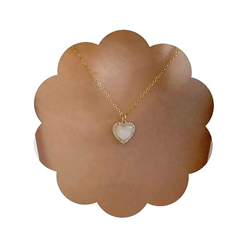Aneneiceera Vintage Moonstone Heart pendant Necklace Gold Opal Heart Choker Necklace Cross Heart Necklace Cz Love Heart Collar Necklace Chain Jewelry for Women and Girls