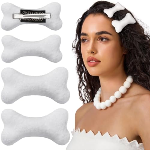 YGDZ 4PCS Bone Hair Clips White Dog Hair Pins for Halloween Costume Emo Hair Clips Bone Clips for Hair Cutecore Accessories for Women Girls