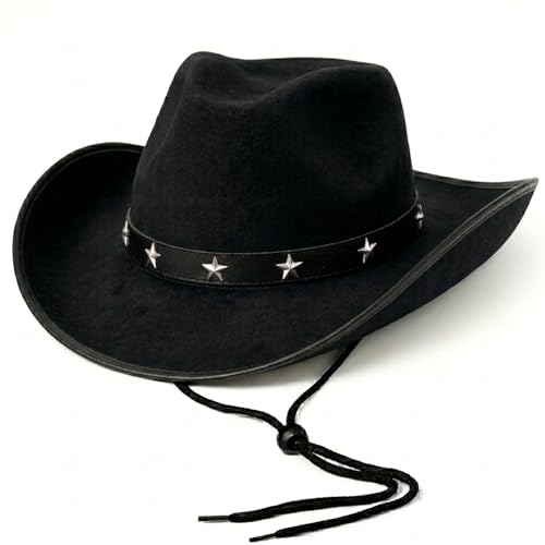Star Studded Felt Cowboy Hat Fancy Dress Accessory - Adults Western Cowboy Hats for Men or Women - Unisex Cowgirl or Cow Boy Costume Accessories for Country and Western or Wild West (Black)