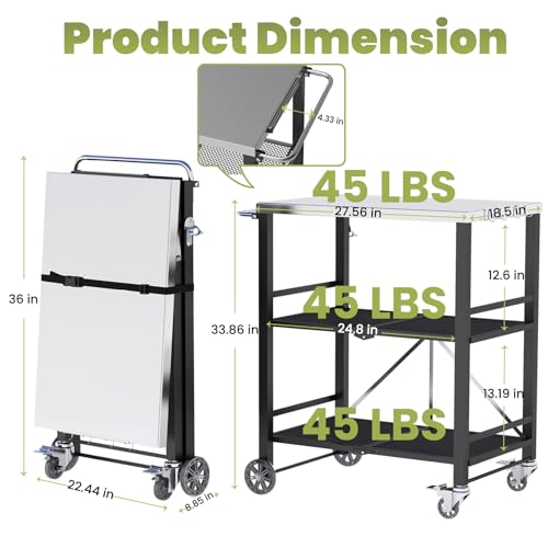 YORKING-Foldable-Outdoor-Grill-Cart-Stainless-Steel-3-Tier-Kitchen-Cart-with-2-Lock-Wheels-Moveable-BBQ-Table-Kitchen-Island-with-Tool-Hooks-Bottle-Opener-for-Home-Party-Bar-Camping-Black YORKING Foldable Outdoor Grill Cart Stainless Steel 3 Tier Kitchen Cart with 2 Lock Wheels Moveable BBQ Table Kitchen Island with Tool Hooks Bottle Opener for Home Party Bar Camping Black