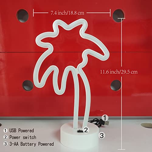 Image of JYWJ Neon Signs with Holder Base,USB or 3-AA Battery Powered Neon Light,LED Desktop Wall Decoration,Various Parties,Decoration of Business Premises(Coconut Palm Tree)