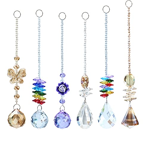 Yungeln Crystals Ball Prisms Suncatcher Hanging Ornament Octogon Chakra Crystal Pendants for Home,Office,Garden - 6 Pcs
