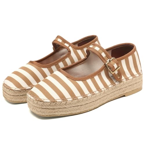 Women's Mary Jane Woven Espadrilles Ballet Flats for Women Outsole Canvas Summer Ballerina Flats.3