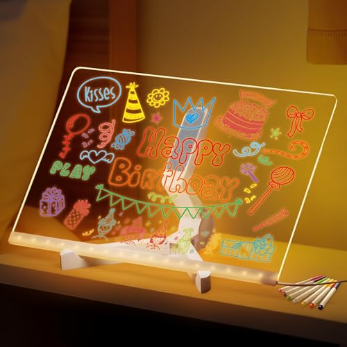 Pizarra de notas LED, luz nocturna, con 7 colores, bolígrafo