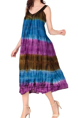 Hell Blues Women Kaftan Sleeveless Maxi Dress Swimwear Cover Ups Tie Dye Boho Beach Loungewear Purple/Blue