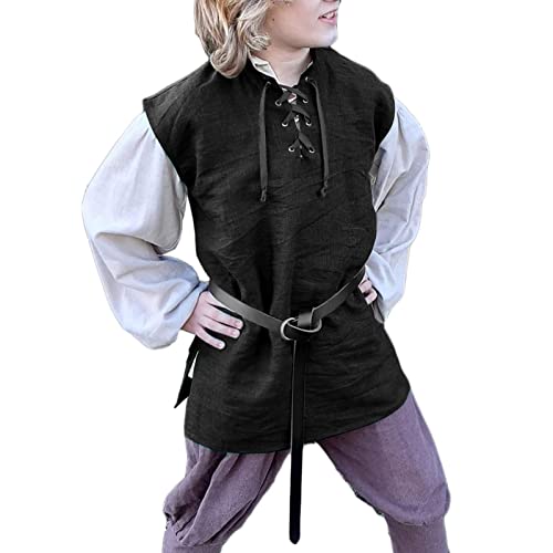 Generisch Disfraz de vikingo para niño, camisa medieval, camisa medieval, camiseta medieval, camisa medieval, Colin de manga larga, jacobino escocés, parte superior escocesa, disfraz escocés