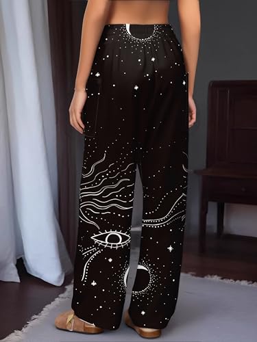 Women’s Pants Colorful Patchwork Floral Wide-Leg Casual Boho Lounge Pants with Elastic Waistband for Summer2