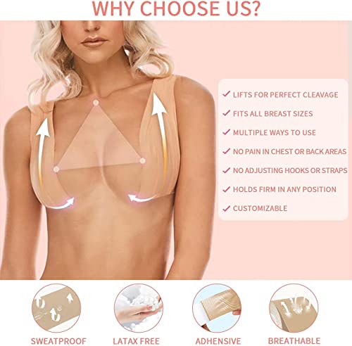 Pack of 2 Nippies Tape Lift Up with 2pcs Reusable Silicone Nipplecover Boobytape for Large Breasts A-G Cup Size Waterproof Boobtape Push up & Shape Invisible Under Clothing