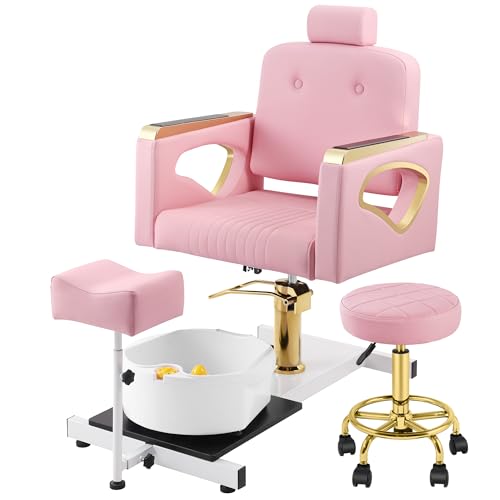 Hicomony Pink Spa Pedicure Chair No Plumbing for Nail Tech, Rolling Pedicure Stool, 360 ° Rotation Portable Pedicure Station Unit Beauty Spa Salon Unit Station Technician Supplies