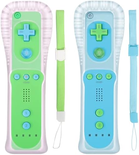 Doueuain 2 Pack Remote Controller for Wii Wii U, Gamepad with Silicone Case and Wrist Strap (New Green and Blue)