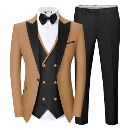 Men Double Breasted Slit Suit 2-Piece Jacket and Pants Wedding Graduation Party Set Orange