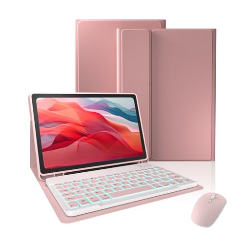 Keyboard Case for Samsung Galaxy Tab A8 10.5-inch 2022 (SM-X200 SM-X205)Galaxy Tab A8 Case with 7-Color Backlit Detachable Wireless Bluetooth Keyboard Case Built-in Pencil Holder with Mouse.(Pink)