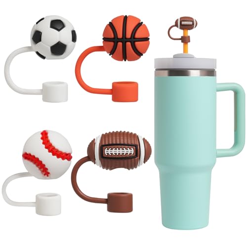 SaineeyCN 4 Pcs Stanley Straw Cover, 0.4 In/10mm sports straw toppers, Dust Proof stanley cup straw cover for boys Compatible with 30&40 Oz Stanley Cups (Sports)