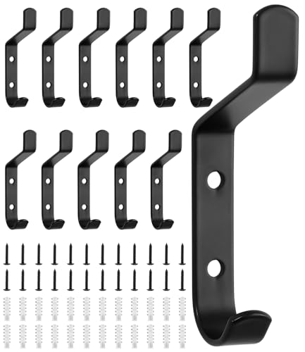 Kureny 12 Stück Garderobenhaken, Kleiderhaken,kleiderhaken zum Schrauben,Garderobenhaken schwarz,Handtuchhaken zum Bohren,Schrauben unsichtbar,für Badezimmer, Schlafzimmer, Tür, Schrank