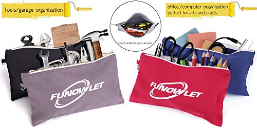 Canvas Zipper Utility Tool Bag - 4 Pack Heavy Duty Metal Zippers Tool Pouch With Carabiner, Well Made Organizer Clip On Tote Bags In Blue, Black, Gray, Red #TOP5