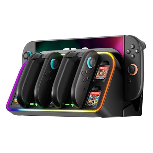 MANKIW Base De Carga 4 En 1 para Switch 2, LED & Carga Rápida, Montaje En Pared O Mesa, Soporte para Tarjetas De Juego