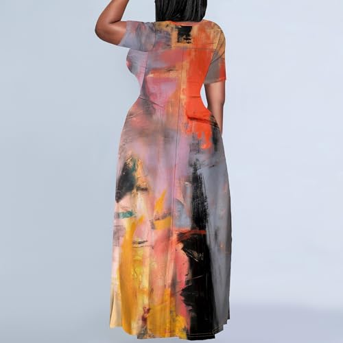 Image of PinkPatty Plus Size Dress for Women Casual Crew Neck Short Sleeve Maxi Dress Oversized Summer Beach Dresses with Pockets