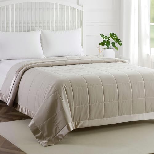 COMFLIVE Down Alternative Blanket - Queen Size Blanket with Satin Trim - Bed Blanket for All Seasons - Winter Summer Comfort Soft 90x90 (Light Gray Full/Queen)