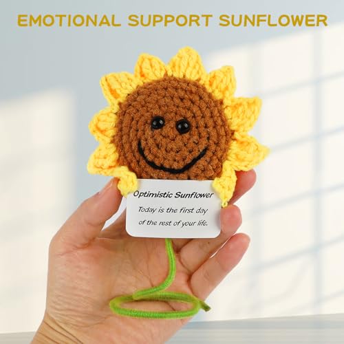 Image of Hoedia Handmade Emotional Pickle Gift, Cucumber Crochet Doll Inspirational Gifts with Cards, Cute Knitted Funny Support Pickle Potato Friend Birthday (Sunflower)