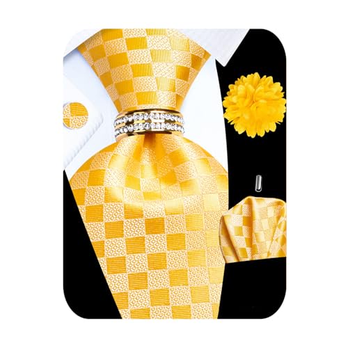 Image of 5PCS Mens Silk Tie, Pocket Square, Cufflinks, Drilled Tie Ring and Lapel Pin Set for Wedding Groom Party