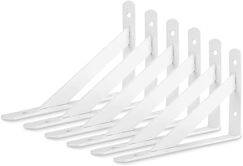 Soporte de estante blanco, 6 paquetes de soportes de pared resistentes de 4 x 6 pulgadas, estantes flotantes de 90 grados, soportes de estante