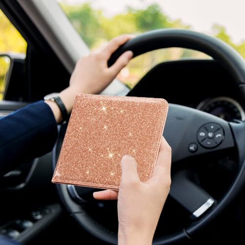Image of CoBak Car Registration and Insurance Holder - Vehicle Glove Box Car Organizer, Auto Truck Comparment Accessories Case for Essential Document, Driver License, Cards (Glitter Rosegold)