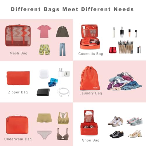 Image of BAGAIL 8 Set Packing Cubes Luggage Packing Organizers for Travel Accessories-Orange