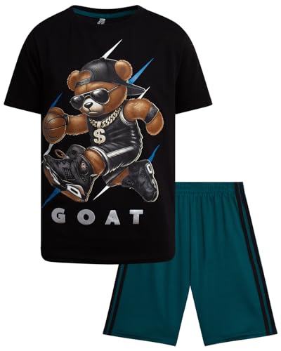 Image of Pro Athlete Active Boys Short Sets - 2 Piece Performance Crewneck Short Sleeve T-Shirt and Shorts Boys Athletic Sets (8-16)