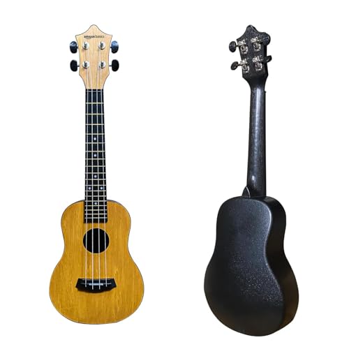 Image of Amazon Basics Concert Size Ukulele Kit, Nylon Strings for warm, mellow and bright tones | Basswood Body | ABS back | Matte Finish, with Bag, Picks, Strap - Natural Brown