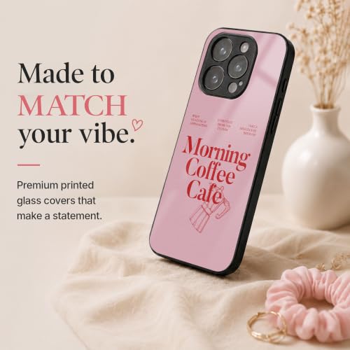 Image of Stylish Designer Glass Case Compatible with Samsung Galaxy S23 FE 5G Back Cover for Women & Girls | Pink Morning Coffee Cafe, Glossy & Scratch-Resistant Finish